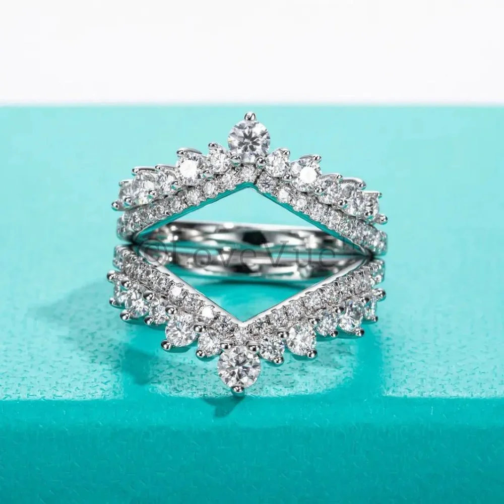 Elegant Diamond Moissanite Chevron Ring Band Enhancer - Picture 1 of 16